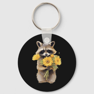 Llavero Raccoon Holding Sunflower Cute Flower Día de la Ma