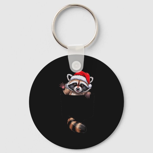 Llavero Raccoon In Cket Funny Xmas Santa Hat Graphic  (Anverso)