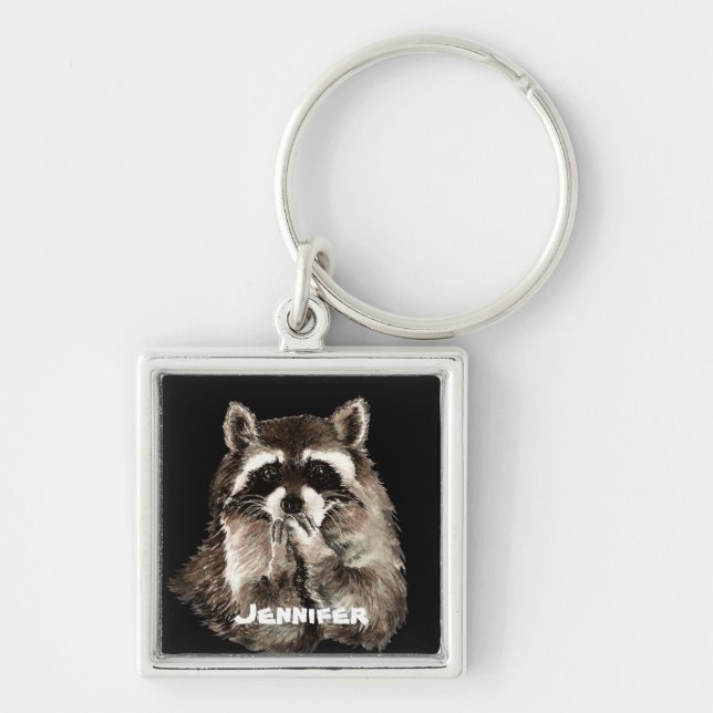 Llavero Raccoon lindo besando Humor Nombre personalizado (Frente)