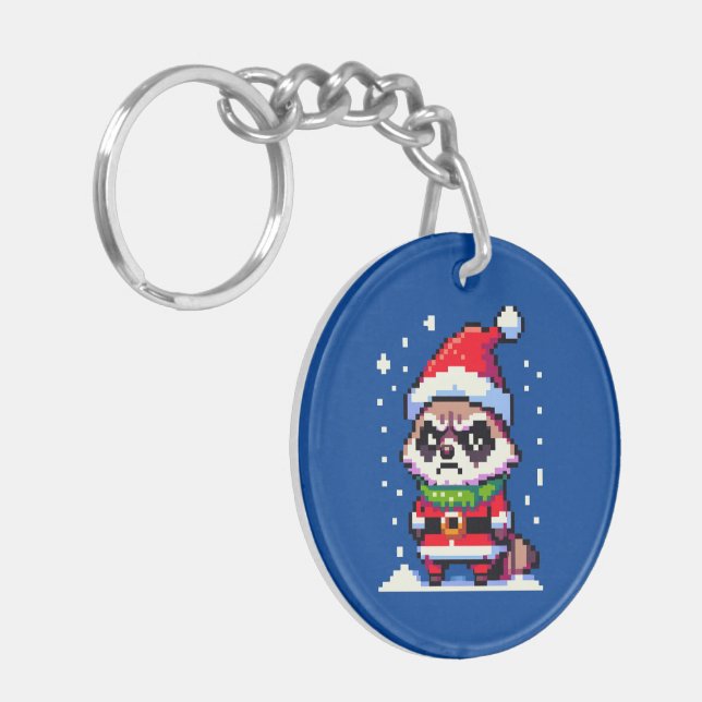 Llavero Raccoon Navidades Grumpy - Festividad divertida de (Frente Izquierda)