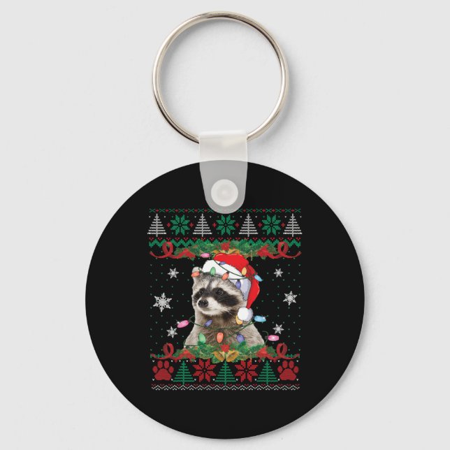 Llavero Raccoon Santa Hat Navidades Ugly Sweater Animales  (Anverso)