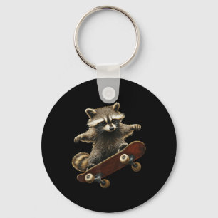 Llavero Raccoon Skateboard Skateboarding Gráfica divertida