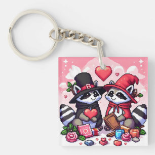 Llavero Raccoons en arte de píxeles de amor
