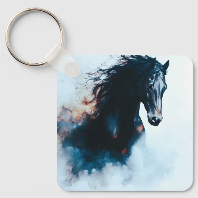 Llavero Racing Black Horse Portrait Minimalist (Anverso)