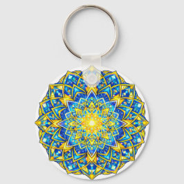 Llavero Radiant Blue Gold Mandala – Sun Harmony Keychain