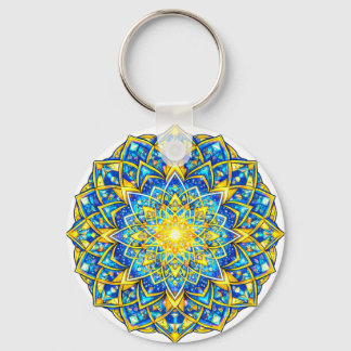 Llavero Radiant Blue Gold Mandala – Sun Harmony Keychain