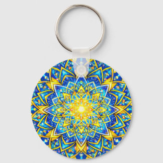 Llavero Radiant Blue Gold Mandala – Sun Harmony Keychain S