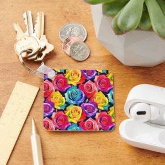 Llavero Radiant rainbow roses, floral pattern