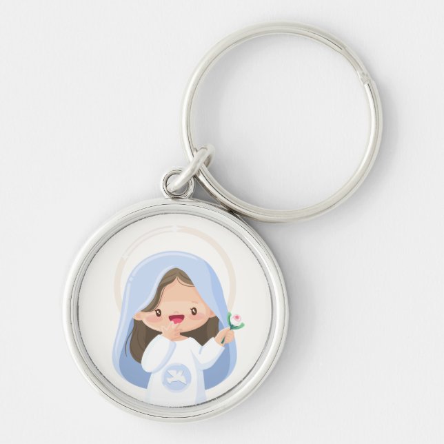 Llavero Radiante Kawaii Virgin Mary sosteniendo flor - Bla (Frente)
