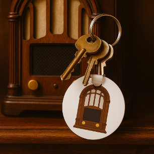 Llavero Radio Antiguo de Tubos Estéreo de Madera Antigüeda