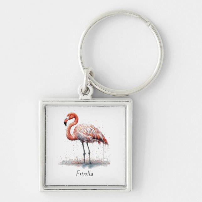 Llavero Radio Flamingo: Flamingo acuarela, personalizado (Frente)