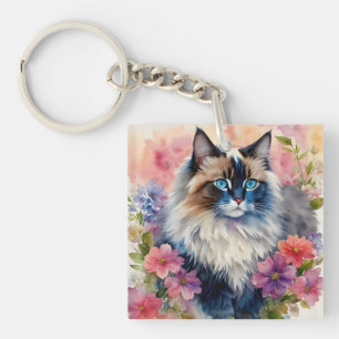 Llavero Ragdoll Cat Floral Art