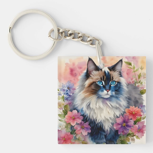 Llavero Ragdoll Cat Floral Art (Frente)
