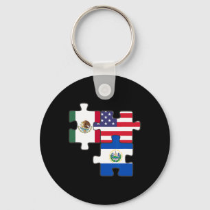 Llavero Raíces mexicanas y salvadoreñas más la bandera de