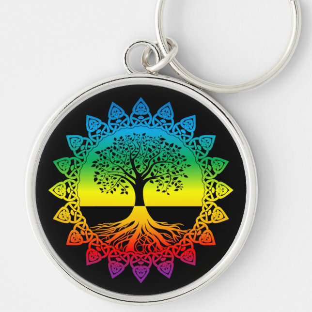 Llavero Rainbow Mandala Celtic Tree of Life on Black (Frente)