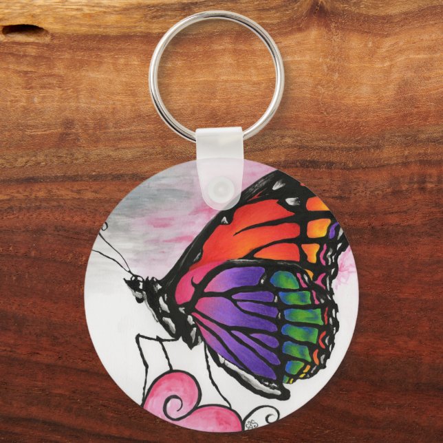Llavero Rainbow Monarch Butterfly Original Fantasy Art (Anverso)