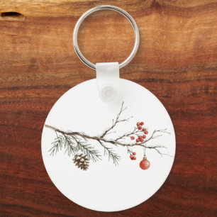 Llavero Rama de Navidad nevada con adorno para Navidad