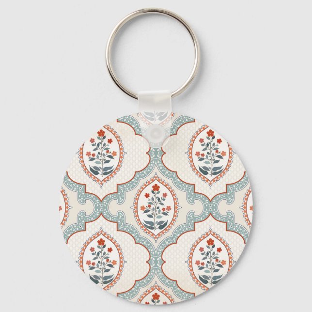 Llavero Ramas de flores antiguas, textiles indios. (Anverso)