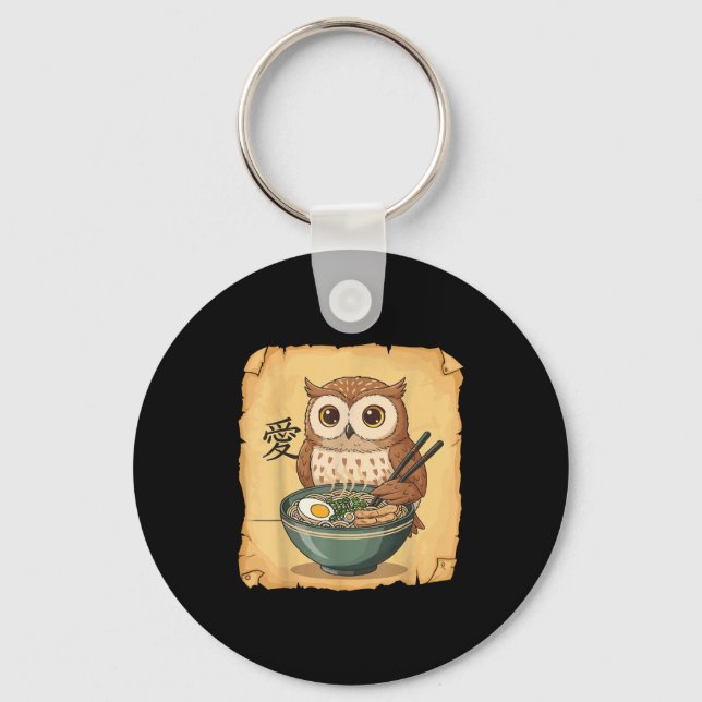 Llavero Ramen Owl Noodle Kawaii Lover Japanese Funny Graph (Anverso)