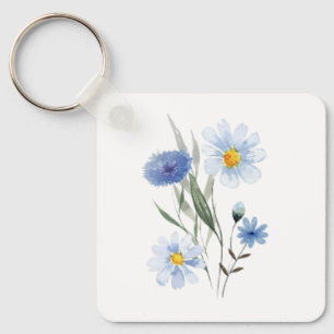 Llavero Ramo de flores silvestres botánicas azules Acuar