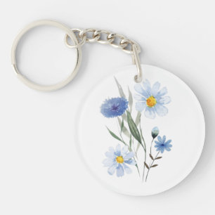 Llavero Ramo de flores silvestres botánicas azules Acuar