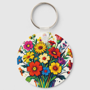 Llavero Ramo de flores silvestres vibrantes arte popular