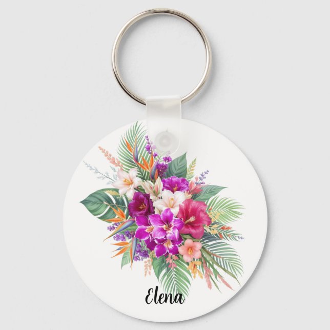 Llavero Ramo de hermosas flores tropicales (Anverso)