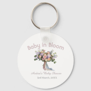 Llavero ramo floral baby en flor baby shower retro rosa