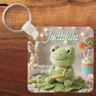 Llavero Rana de peluche linda sosteniendo pastel de lima p