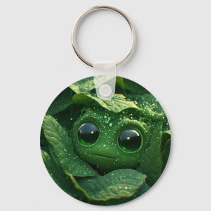 Llavero Rana Verde Adorable Oculta en Hojas Cubiertas de R
