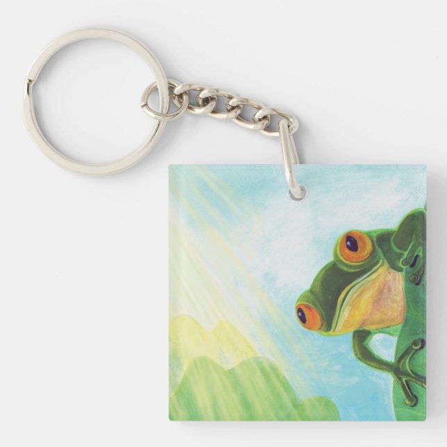 Llavero Rana verde atrapando rayos solares (Frente)