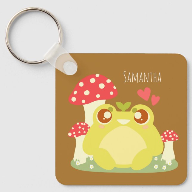 Llavero Rana Verde Cubierta Sentada En La Naturaleza (Anverso)