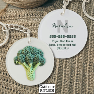 Llavero Rara Elegancia Minimalista Crochet Broccoli Nombre