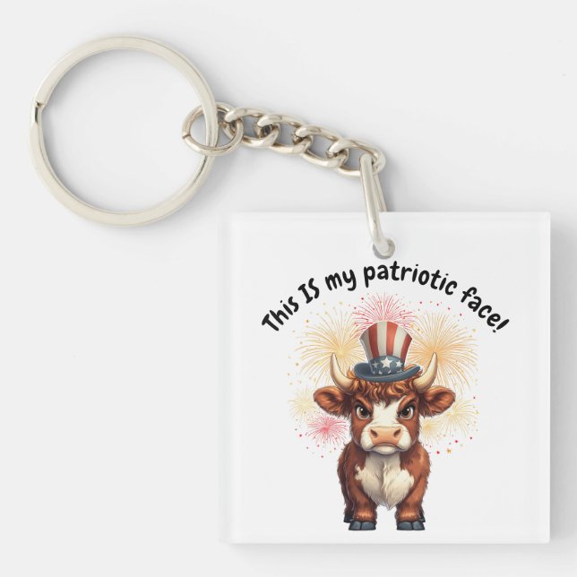 Llavero Rara gruñida cara patriótica vaca de tierras altas (Frente)