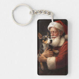Llavero Rat Terrier con Santa Claus Festivo de Navidad