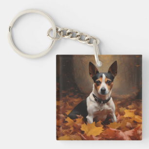 Llavero Rat Terrier en otoño hojas caídas inspiran