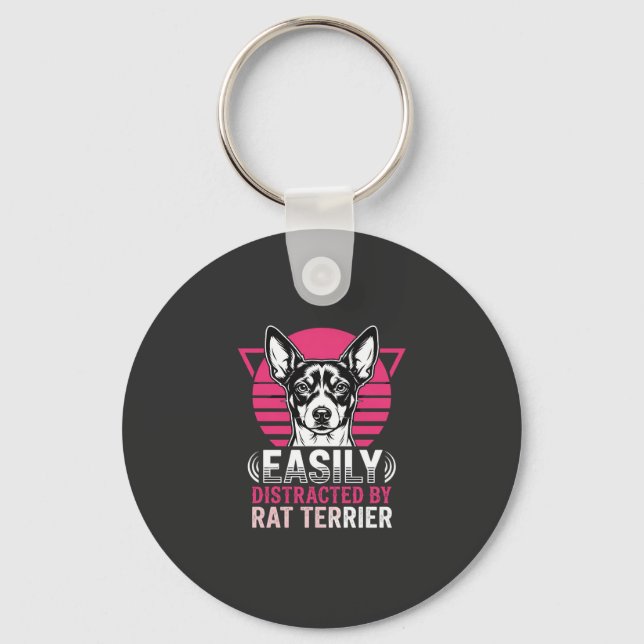 Llavero Rat Terrier Fácilmente Distraído Perro Retro (Anverso)