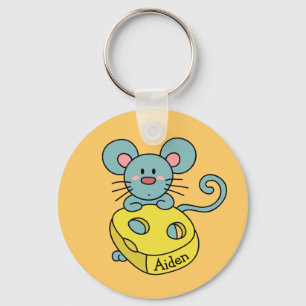 Llavero Ratón Azul Lindo y Niños Personalizados de Queso