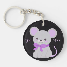 Llavero Ratón Sentado Lazo Morado Bonito Kawaii Personaliz