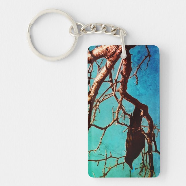 Llavero Raven Crow Black Bird Silver Tree Blue Sky Photo (Frente)