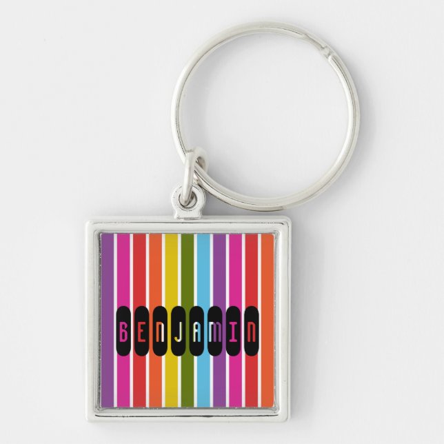 Llavero Rayas de Arcoíris Personalizadas (Frente)