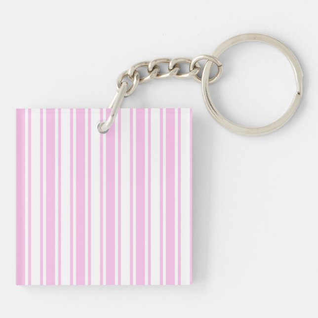 Llavero Rayas de caramelo rosa claro y blanco (Atrás)