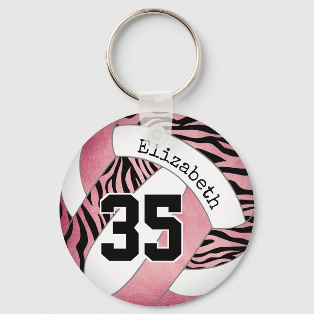 Llavero rayas de cebra con rosa oro voleibol personalizado (Anverso)