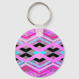 Llavero Rayas de cruce geométrico morado rosa y Aqua