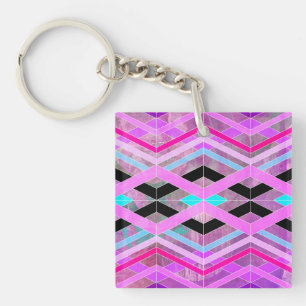 Llavero Rayas de cruce geométrico morado rosa y Aqua
