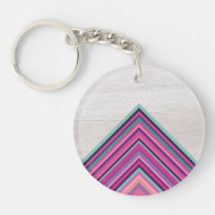 Llavero Rayas de madera y brillantes, diseño bohemio