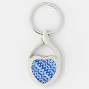 Llavero Rayas en zigzag azules acuáticos lindos