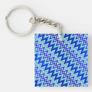 Llavero Rayas en zigzag azules acuáticos lindos