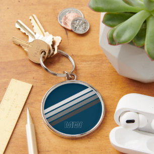 Llavero Rayas grises oscuras personalizadas sobre azul osc