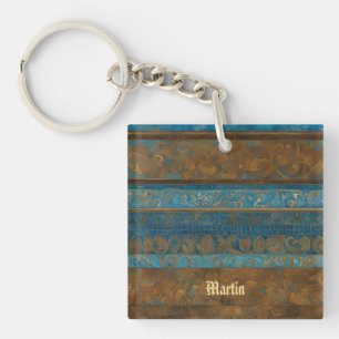 Llavero Rayas Grunge de Bronce y Oro Azul